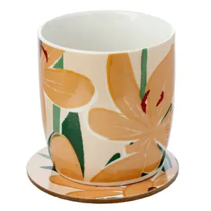 Set aus Porzellanbecher und Untersetzer Puckator Florens Hesperantha Fleurs Lis des Cafres image-3