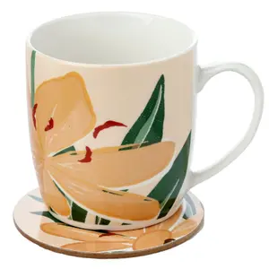 Set aus Porzellanbecher und Untersetzer Puckator Florens Hesperantha Fleurs Lis des Cafres image-4