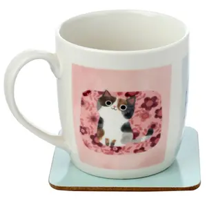 Set aus Porzellanbecher und Untersetzer Puckator Angie Rozelaar Planet Cat chat image-0