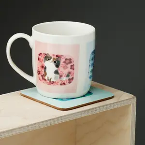 Set aus Porzellanbecher und Untersetzer Puckator Angie Rozelaar Planet Cat chat image-1