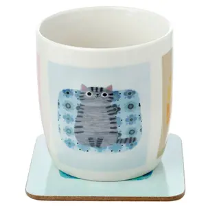 Set aus Porzellanbecher und Untersetzer Puckator Angie Rozelaar Planet Cat chat image-2