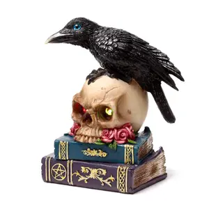 Decorative LED raven perched on skull & books Puckator image-2