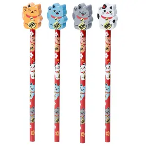Crayon avec Embout Gomme Maneki Neko Chat Porte-bonheur Puckator image-0