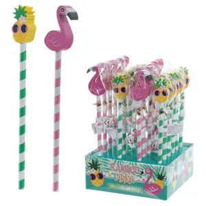 Crayon avec Embout Gomme Flamant Rose & Ananas Puckator image-0