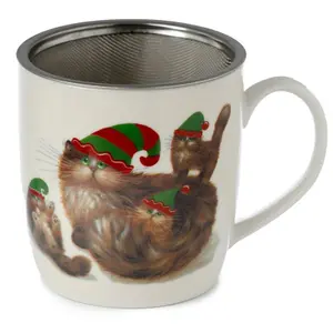 Porcelánový hrnek s infuzérem a víčkem kim haskins kočky Vánoční elfové Puckator image-2