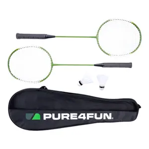 Conjunto de badminton com 2 raquetes, 2 petecas de velocidade em 1 tubo, dentro de uma bolsa de transporte com etiqueta. Pure4Fun FC image-1
