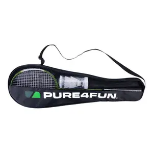 Conjunto de badminton com 2 raquetes, 2 petecas de velocidade em 1 tubo, dentro de uma bolsa de transporte com etiqueta. Pure4Fun FC image-2
