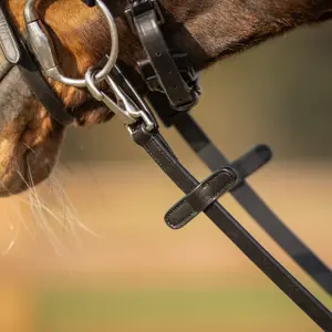 One-sided non-slip leather reins for horse with clip QHP image-1
