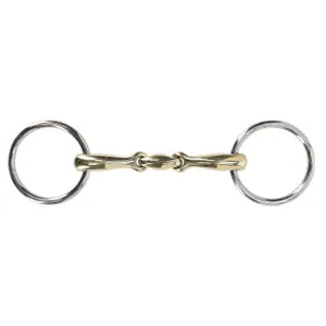 Anatomical double-jointed snaffle bit with two rings for horse QHP image-0