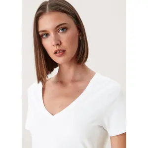 Cotton Jersey V-Neck Ribbed T-Shirt Women's QS image-2