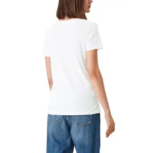 Cotton Jersey V-Neck Ribbed T-Shirt Women's QS image-4