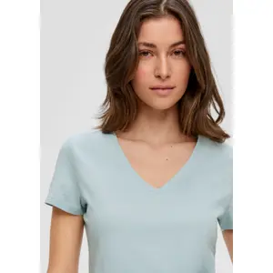 Cotton Jersey V-Neck Ribbed T-Shirt Women's QS image-2