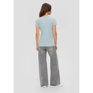 Cotton Jersey V-Neck Ribbed T-Shirt Women's QS image-3