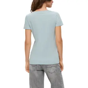 Cotton Jersey V-Neck Ribbed T-Shirt Women's QS image-4
