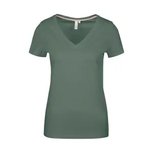 Cotton Jersey V-Neck Ribbed T-Shirt Women's QS image-0