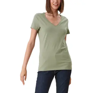 Cotton Jersey V-Neck Ribbed T-Shirt Women's QS image-1