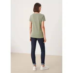 Cotton Jersey V-Neck Ribbed T-Shirt Women's QS image-3