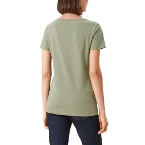 Cotton Jersey V-Neck Ribbed T-Shirt Women's QS image-4