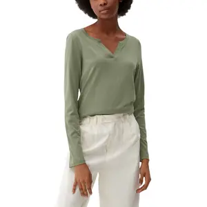 Women's Long Sleeve Jersey T-Shirt with Tunisian Collar QS image-1