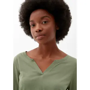 Women's Long Sleeve Jersey T-Shirt with Tunisian Collar QS image-2