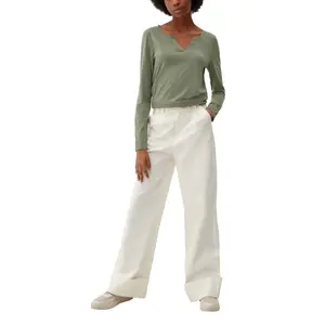 Women's Long Sleeve Jersey T-Shirt with Tunisian Collar QS image-5