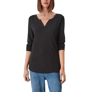 Women's Long Sleeve Jersey T-Shirt with Tunisian Collar QS image-1