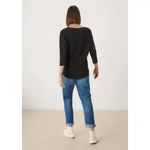 Women's Textured Jacquard Long Sleeve 3/4 Sleeve Top with Drop Shoulders QS image-3
