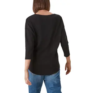 Women's Textured Jacquard Long Sleeve 3/4 Sleeve Top with Drop Shoulders QS image-4