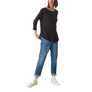 Women's Textured Jacquard Long Sleeve 3/4 Sleeve Top with Drop Shoulders QS image-5