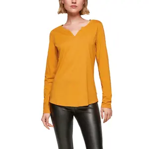 Women's Long Sleeve Jersey T-Shirt with Tunisian Collar QS image-1