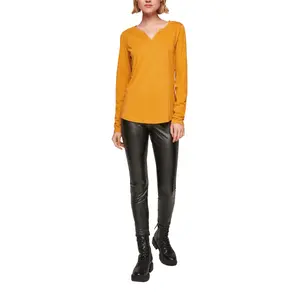 Women's Long Sleeve Jersey T-Shirt with Tunisian Collar QS image-5