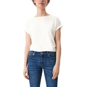 Womens Relaxed Fit Lyocell Blend Round Neck T-Shirt QS image-1
