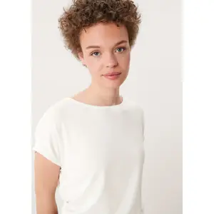 Womens Relaxed Fit Lyocell Blend Round Neck T-Shirt QS image-2