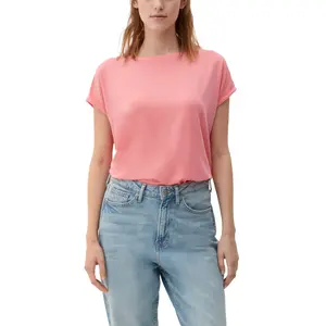Womens Relaxed Fit Lyocell Blend Round Neck T-Shirt QS image-1