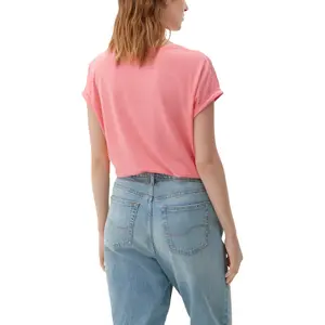 Womens Relaxed Fit Lyocell Blend Round Neck T-Shirt QS image-4