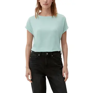 Womens Relaxed Fit Lyocell Blend Round Neck T-Shirt QS image-1