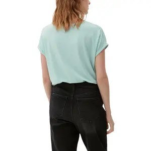 Womens Relaxed Fit Lyocell Blend Round Neck T-Shirt QS image-4