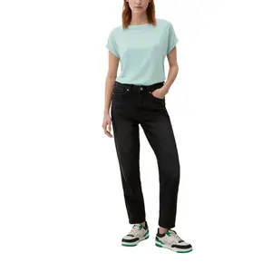 Womens Relaxed Fit Lyocell Blend Round Neck T-Shirt QS image-5