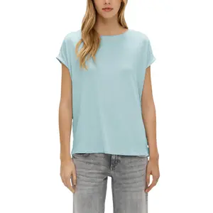Womens Relaxed Fit Lyocell Blend Round Neck T-Shirt QS image-1