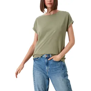 Womens Relaxed Fit Lyocell Blend Round Neck T-Shirt QS image-1