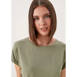 Womens Relaxed Fit Lyocell Blend Round Neck T-Shirt QS image-2