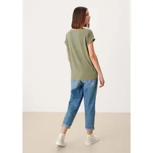 Womens Relaxed Fit Lyocell Blend Round Neck T-Shirt QS image-3
