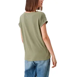 Womens Relaxed Fit Lyocell Blend Round Neck T-Shirt QS image-4