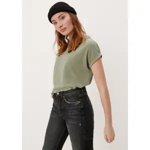 Womens Relaxed Fit Lyocell Blend Round Neck T-Shirt QS image-6