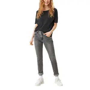 Women's Batwing Sleeved Jersey Cotton Marled T-shirt QS image-5