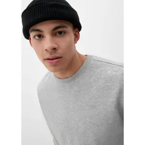 Heathered Round Neck Sweatshirt with Embroidered Logo QS image-3