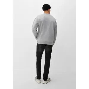 Heathered Round Neck Sweatshirt with Embroidered Logo QS image-4