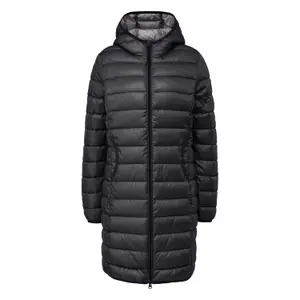 Long Hooded Puffer Jacket with Piping Women QS image-0