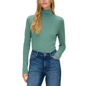 Women's Long Sleeve Cotton Jersey Roll Neck T-Shirt QS image-1