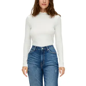 Women's Fitted Long Sleeve Ribbed Knit T-Shirt Roll Neck QS image-2